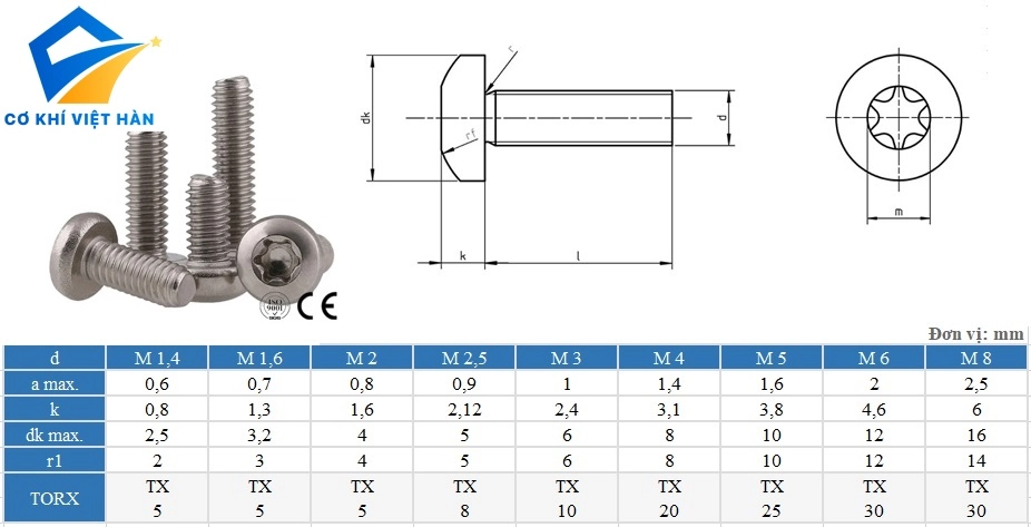 TSKT Bu lông hoa thị inox