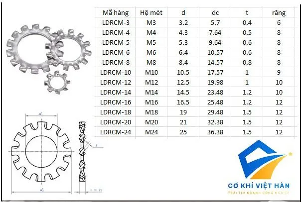 TSKT LONG ĐEN RĂNG CƯA INOX – VÒNG ĐỆM RĂNG CƯA INOX