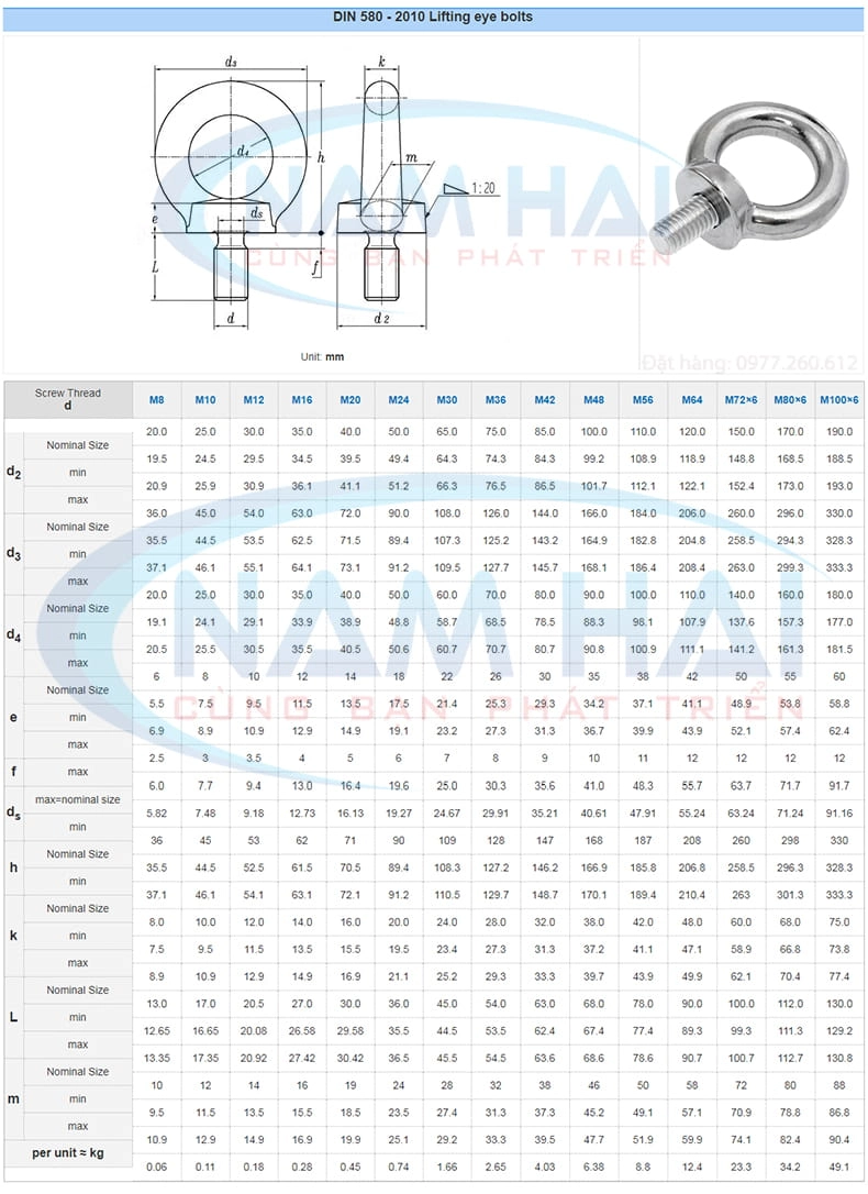 TSKT Bu Lông Mắt Inox DIN 580