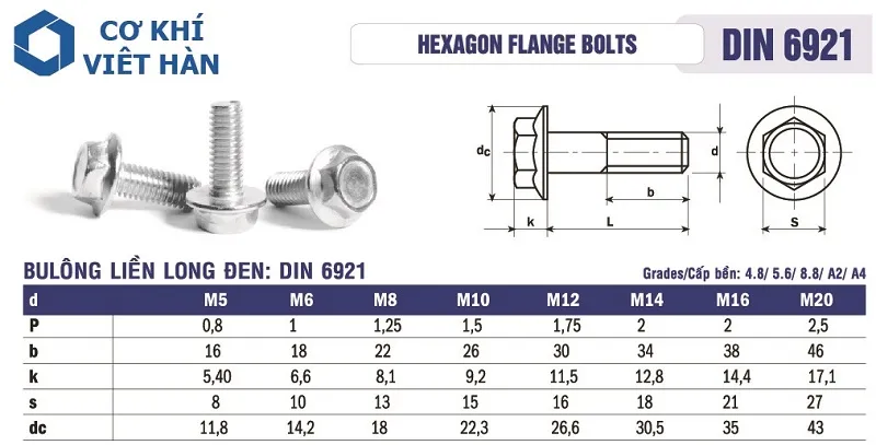 TSKT Bu Lông Inox Liền Long Đen DIN 6921