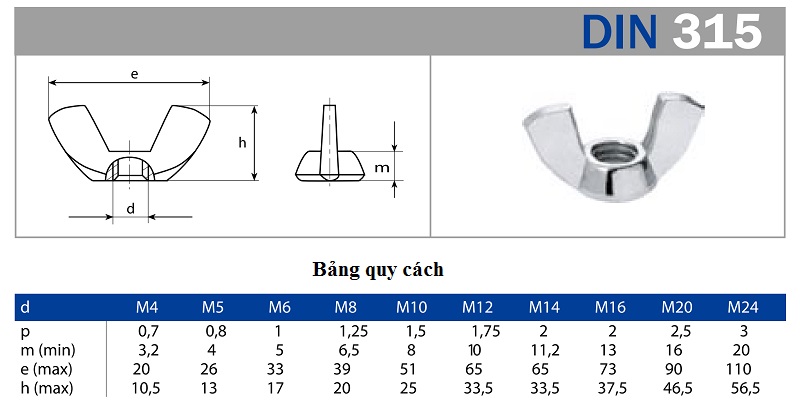 TSKT Đai ốc tai hồng | Ê cu tai hồng